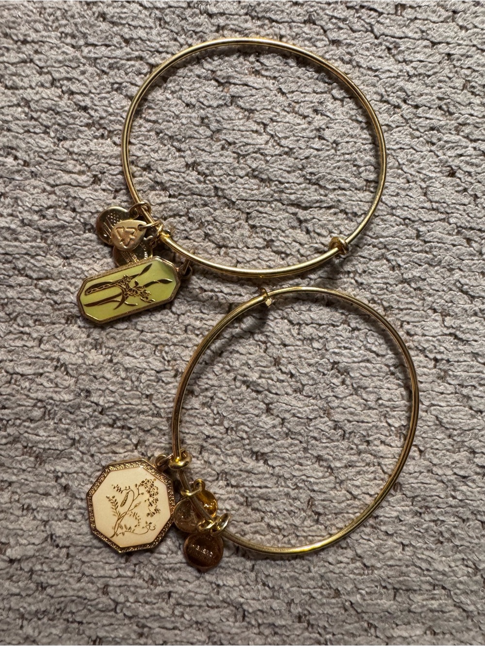 Alex and Ani Gold Charm Bangle Bracelet Set with Cream and Yellow Enamel